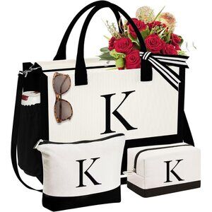 Gifts for Women - Initial Canvas Tote Bag & Makeup Bag, Birthday Gifts for Women